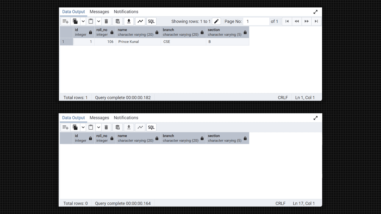 Create Table and delete data in Admin 4 (PostgreSQL).