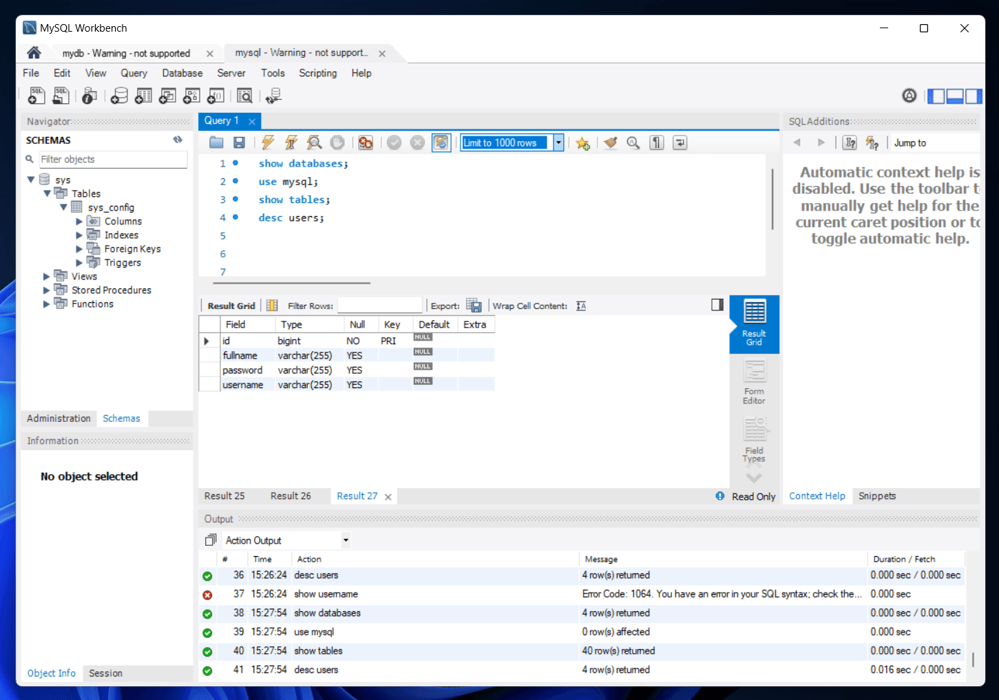 MySQL Workbench as Database