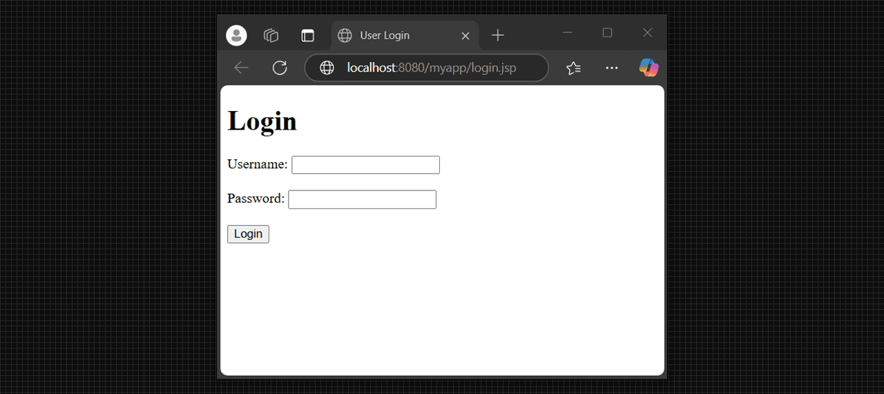 Login form with login.jsp output.