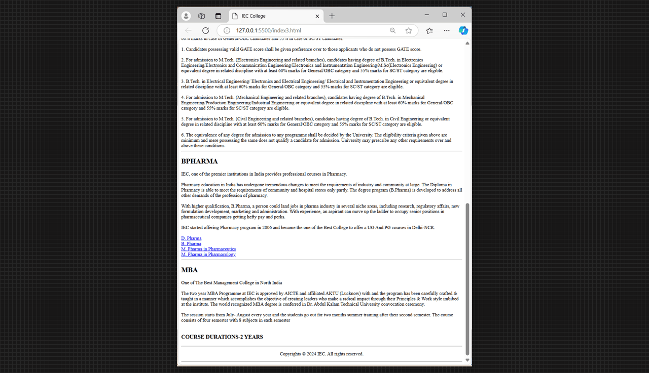 Institution website output, page 2.