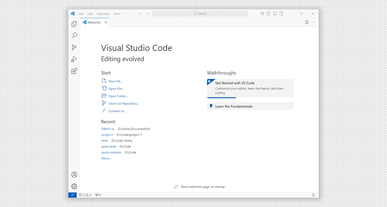 Opening Visual Studio (vs) Code.