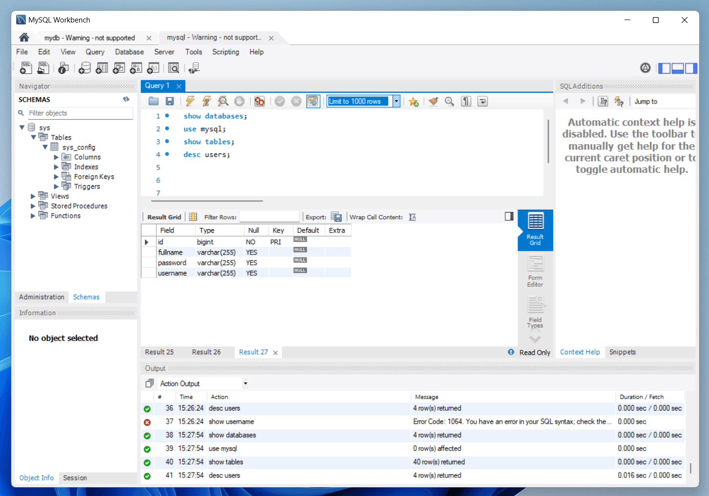 MySQL Workbench as Database