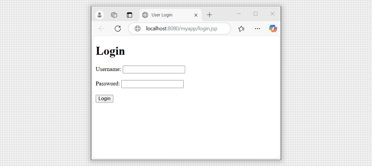 Login form with login.jsp output.