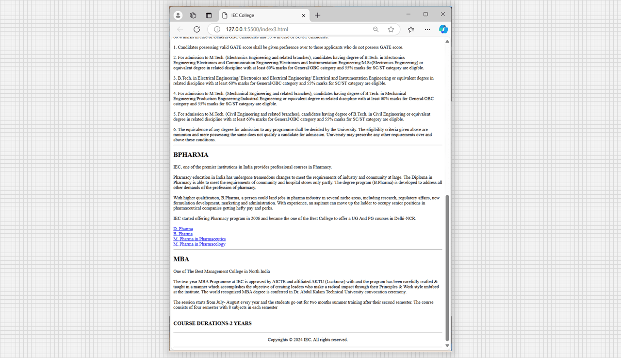 Institution website output, page 2.