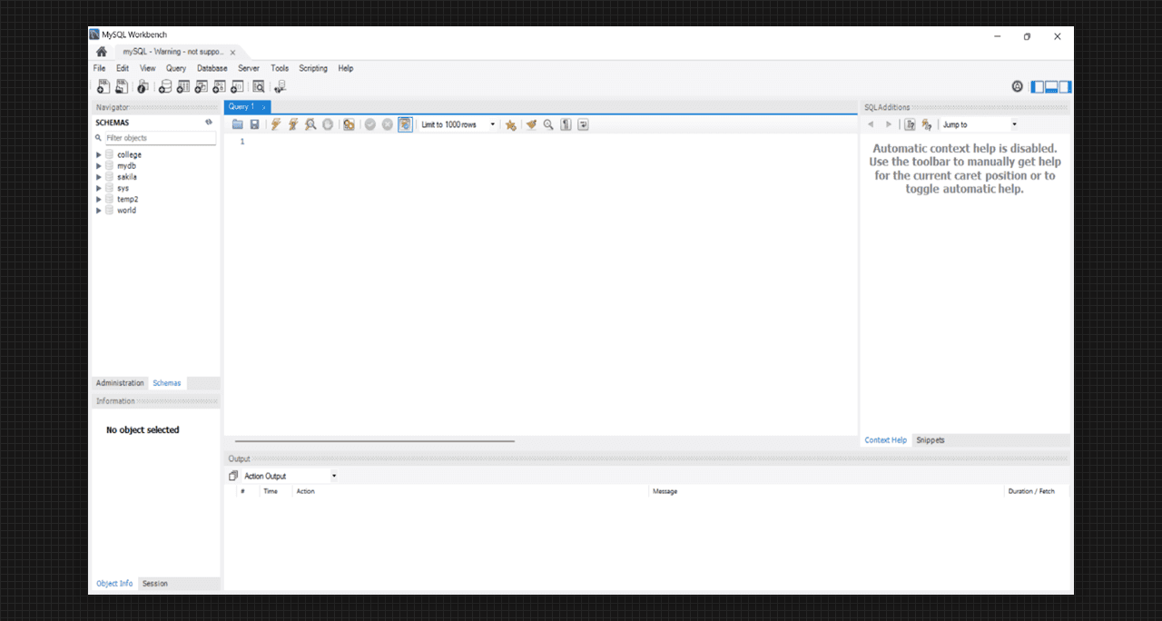 Startup Window of MySQL Workbench