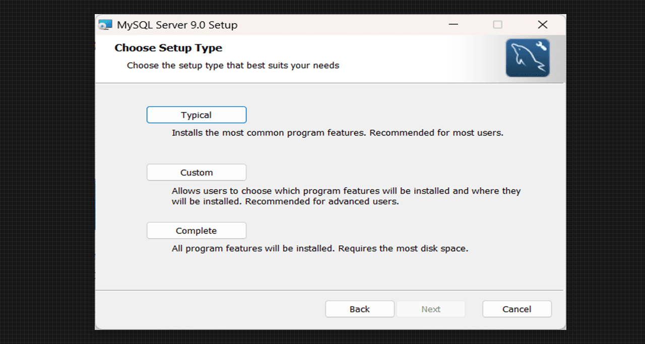 Choose the Setup Type of MySQL Server 9.0