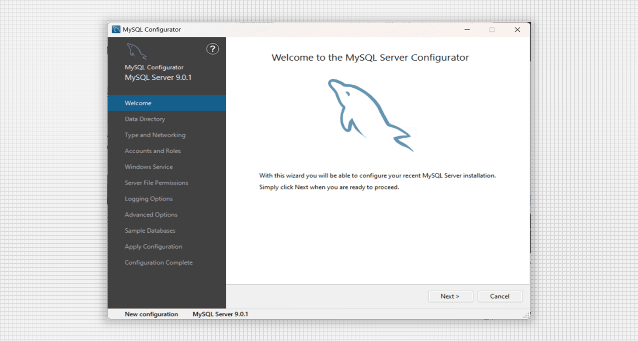 Configuration window of MySQL Server 9.0 Setup