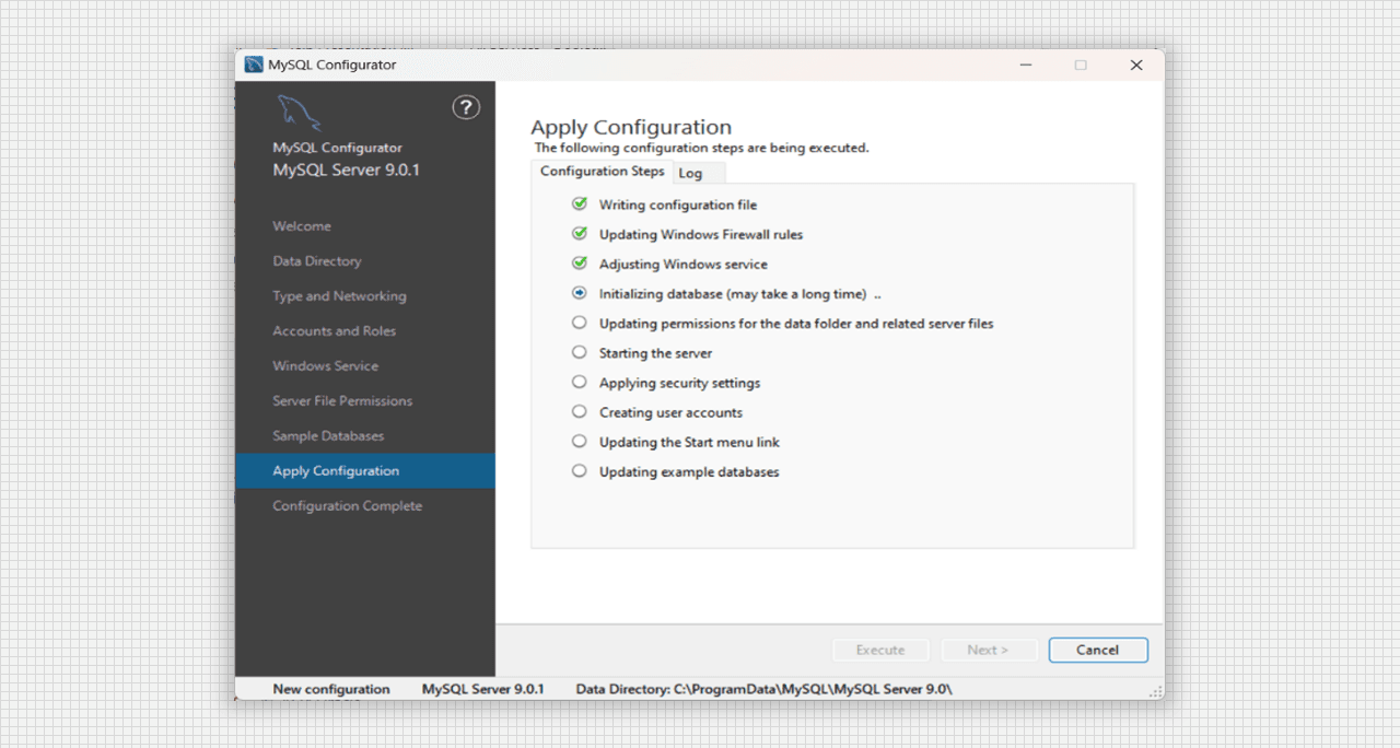 Applying Configuration for MySQL Server 9.0 Setup